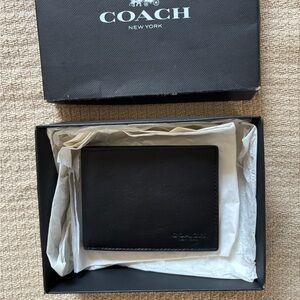 Coach Black Leather Bifold Wallet – Genuine Sport Calf Leather – New